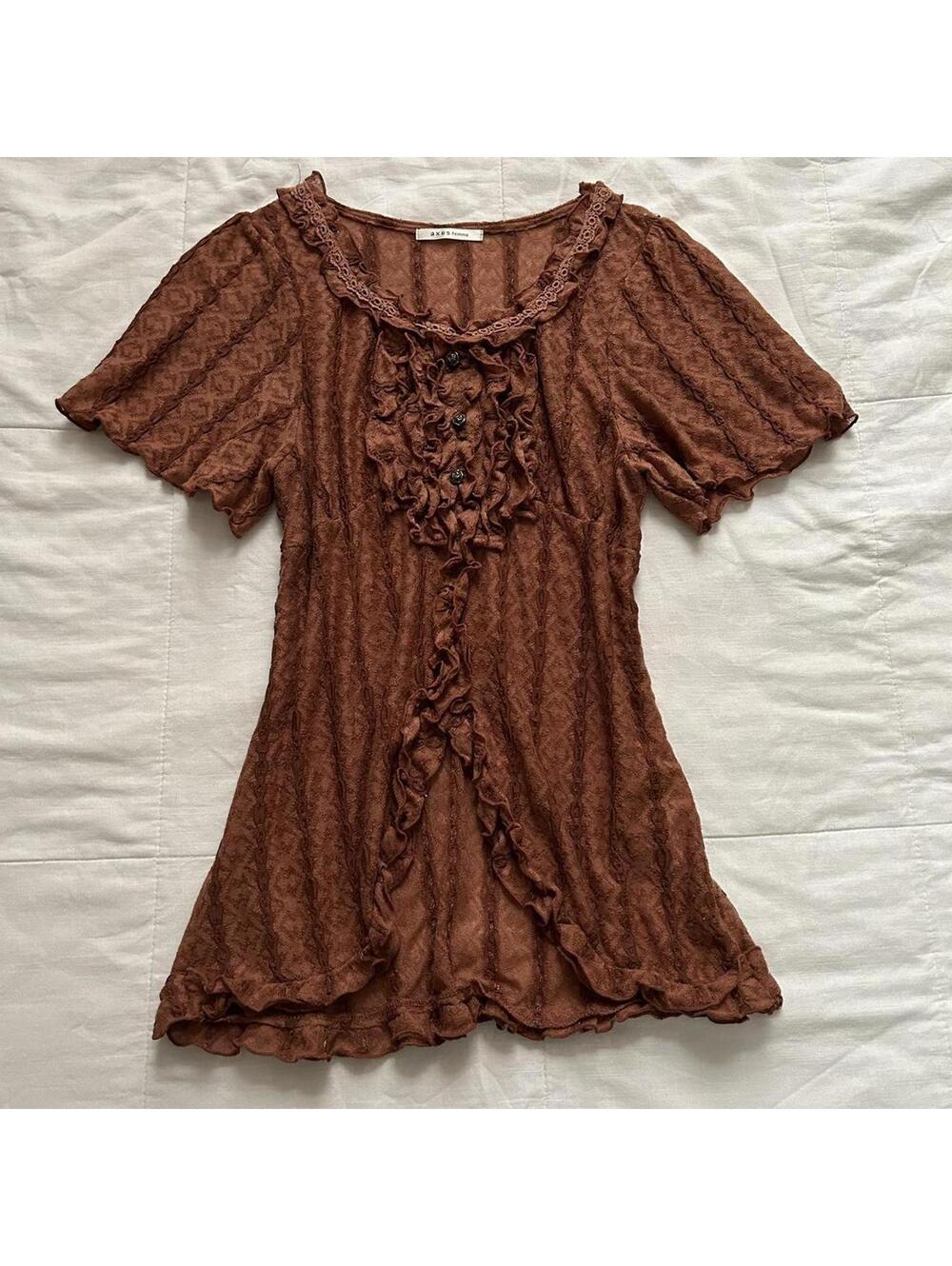 Axes Femme Orange Lace Babydoll Top Ruffle Coquette M Japan